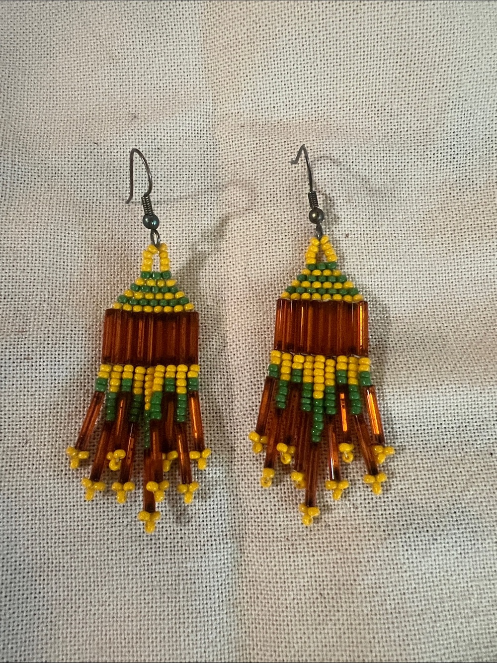 Handmade Yellow & Green Beaded Fringe Earrings